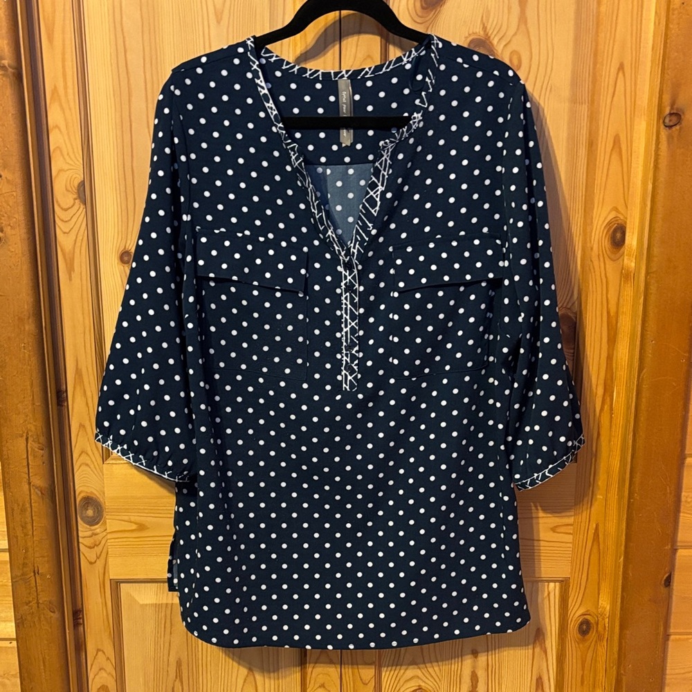 Polka Dot Navy 3/4 Sleeve Tunic Top